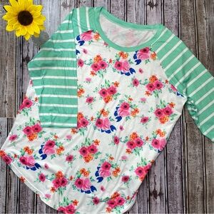 Unbranded floral stripe baseball T-shirt NWOT size 2XL